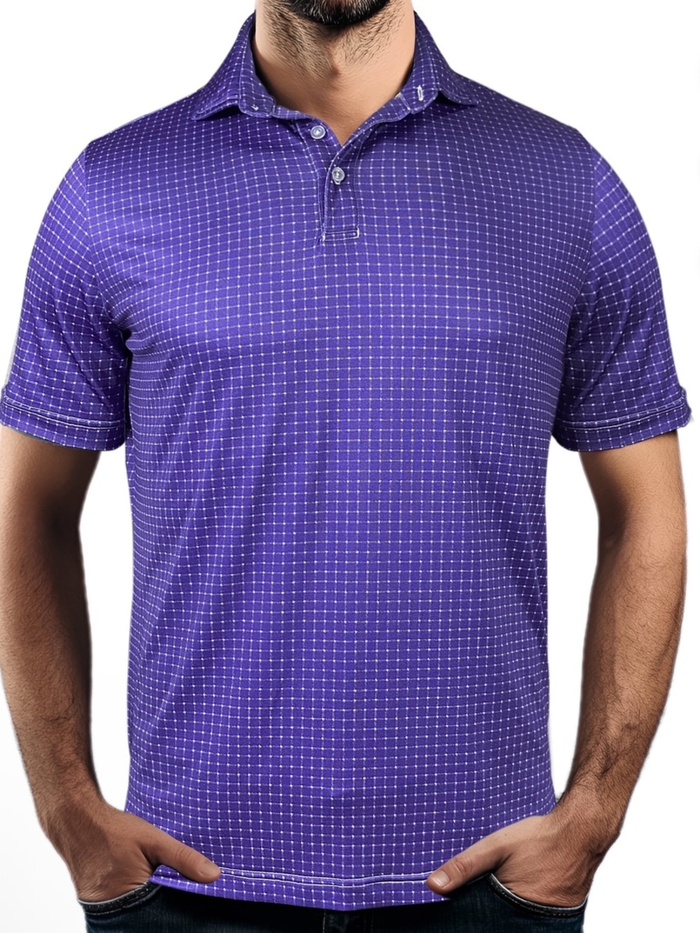 Donald Ross Mens Purple Check Polo Shirt With Blue Details! Xl